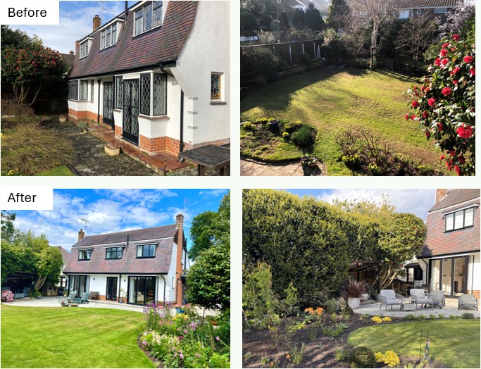 Mature garden before and after
